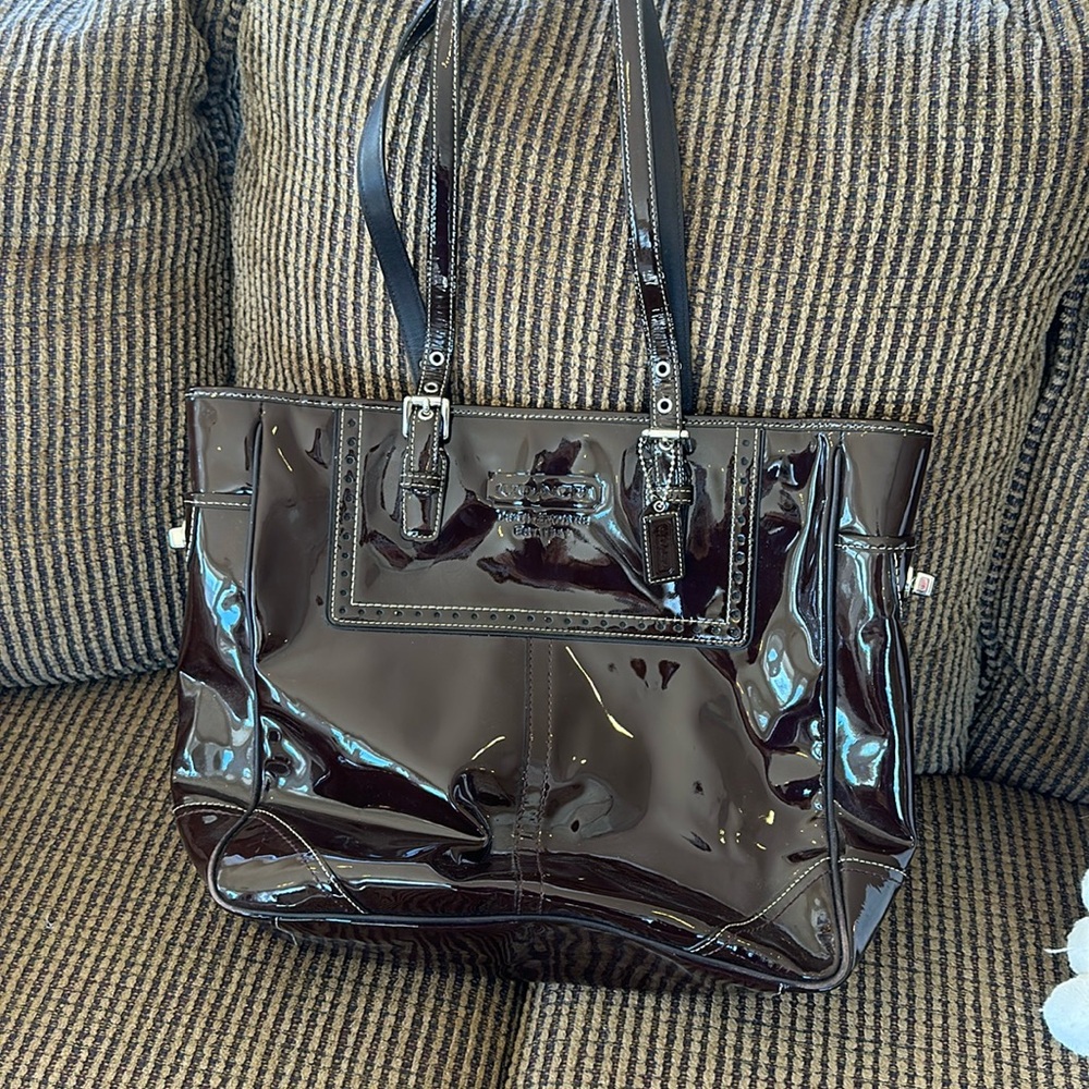 Coach tote bag.  Brown vinyl.  Gently used